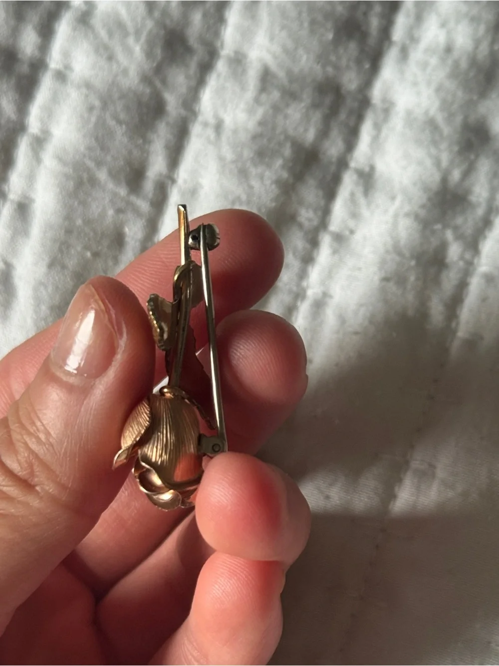 Vintage Single Rose Brooch Pin – Brushed Two-Tone Rosebud Floral Lapel Pin “1.5”